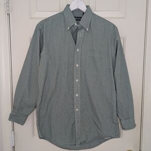 Lands'‎ End Button Shirt Green Men's 15- 32 Casual Long Sleeve